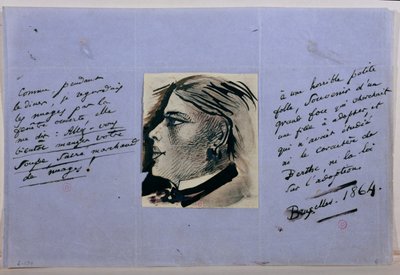 Manuscript page with portrait of Berthe, Baudelaire